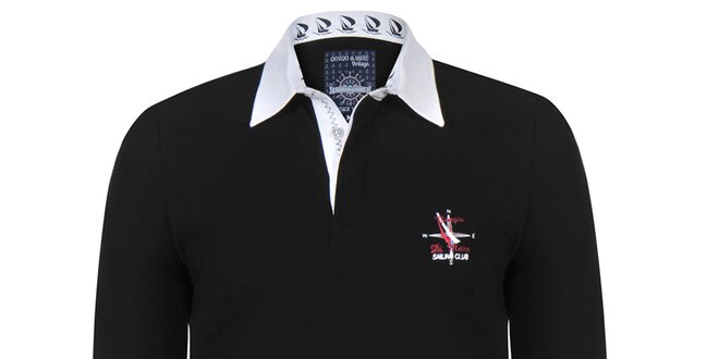 Pánske čierne polo tričko s bielym límčekom Giorgio Di Mare