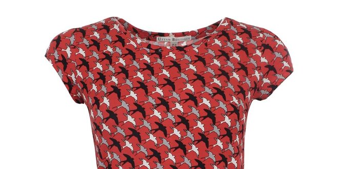 Dámske červené tričko s vtáčikmi Uttam Boutique