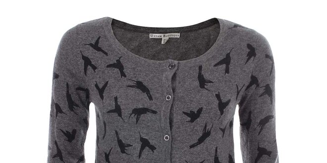 Dámsky tmavo šedý svetrík s vtáčikmi Uttam Boutique