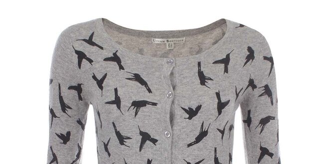 Dámsky šedý svetrík s vtáčikmi Uttam Boutique