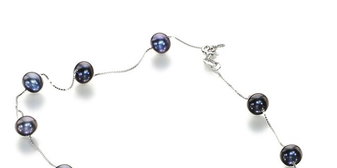Dámský strieborný náhredelník Orchira s tmavě modrými perlami