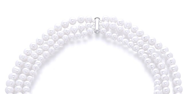 Trojitý dámský biely perlový náhrdelník Orchira