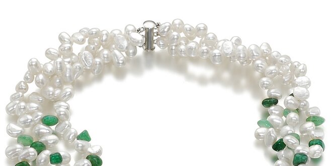 Dámský biely perlový náhrdelník Orchira so zelenými kamienkami