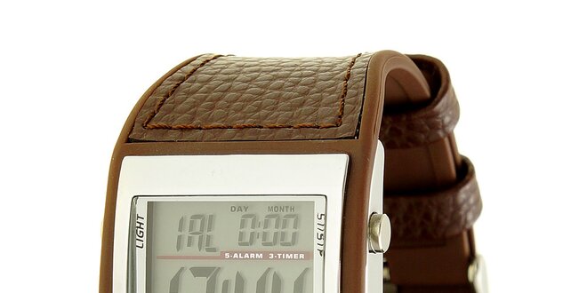 Unisexové hnedo-strieborné digitálne hodinky RG512