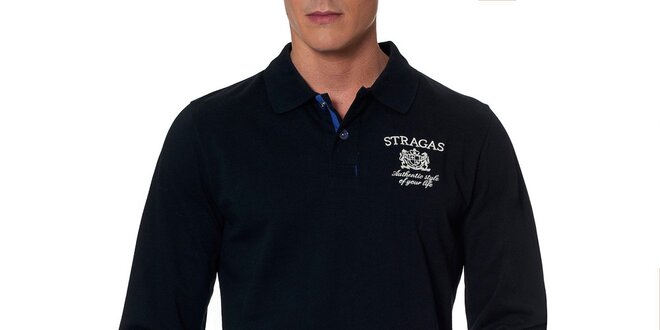 Pánske čierne polo tričko so vzorovanými manžetami Paul Stragas