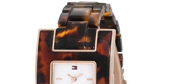 Dámske žíhané hnedé hodinky Tommy Hilfiger
