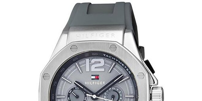 Pánske šedé hodinky so silikonovým remienkom Tommy Hilfiger