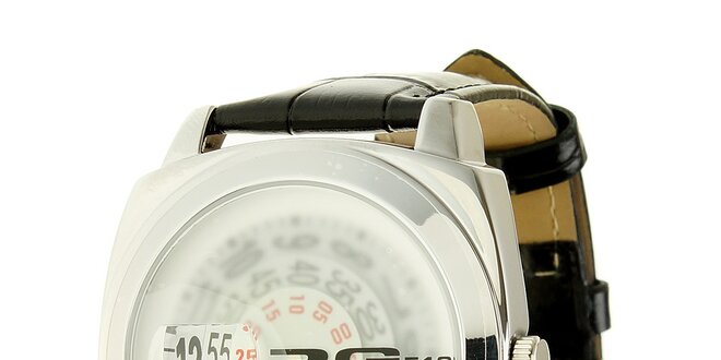 Unisexové oceľové hodinky s černým koženým páskem RG512