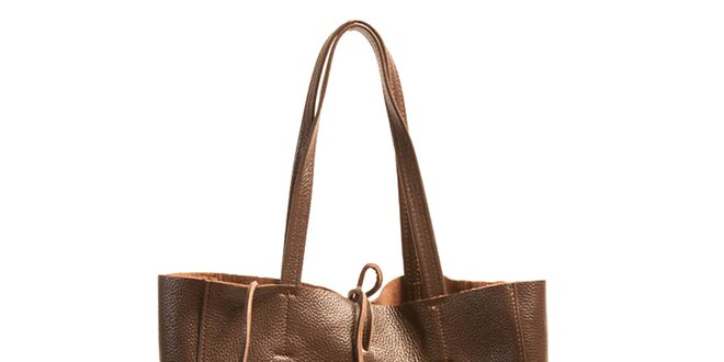 Dámska tmavo hnedá kožená kabelka s vreckom Joana and Paola