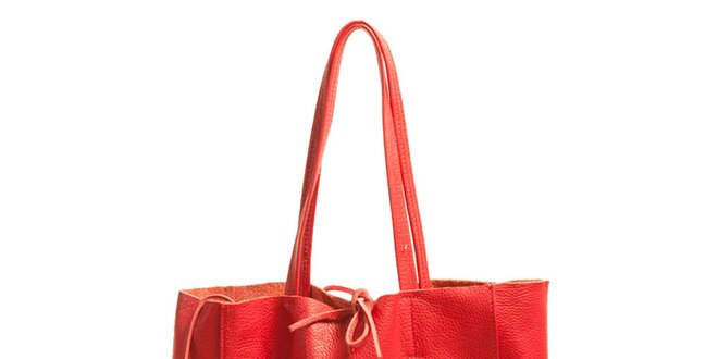 Dámska červená kožená kabelka s vreckom Joana and Paola