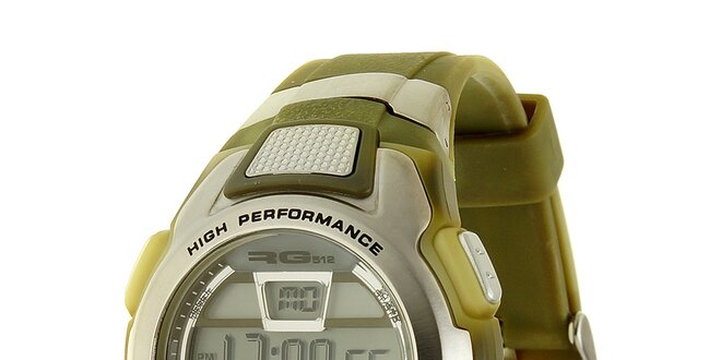Unisexové strieborno-zelené digitálne hodinky RG512