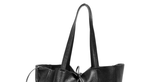 Dámska čierna kožená kabelka s vreckom Joana and Paola