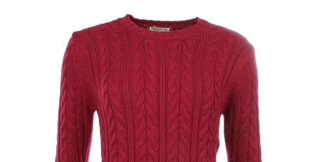Dámsky červený sveter s vrkočovým vzorom Timeout