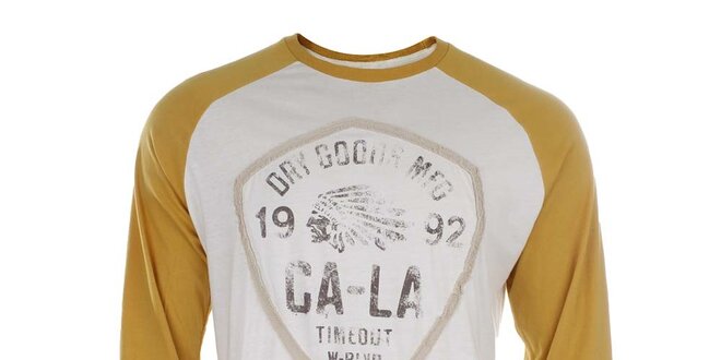 Pánske biele tričko so žltými rukávmi Timeout