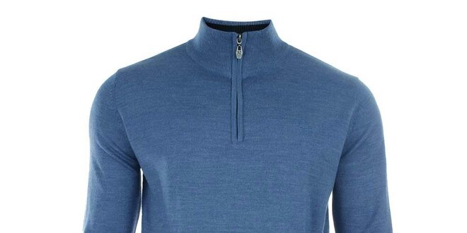 Pánsky modrý sveter so stojačikom na zips Timeout