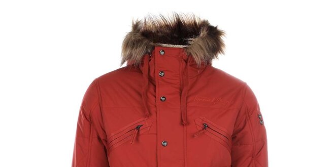Pánska červená zimná bunda s kožúškom Timeout