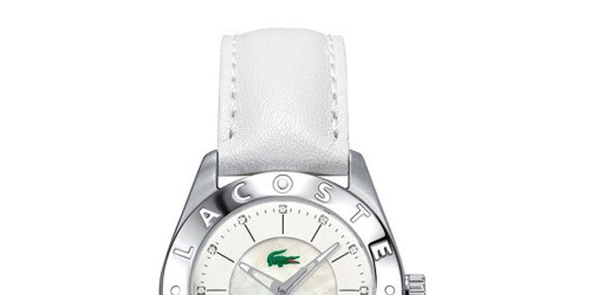 Dámske hodinky s bielym koženým remienkom Lacoste