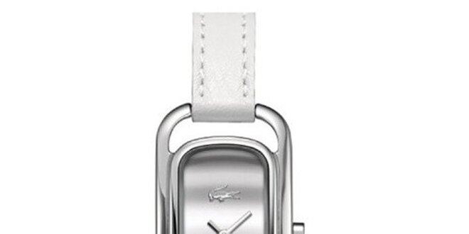 Dámske obdĺžnikové hodinky s bielym remienkom Lacoste