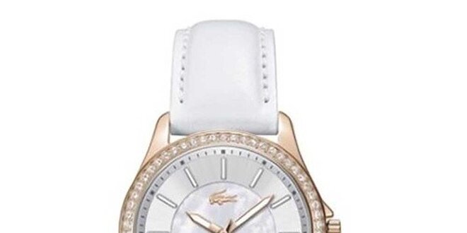 Dámske biele hodinky s malými kryštálikmi Lacoste