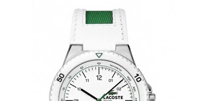 Pánske biele analógové hodinky so zelenými prvkami Lacoste