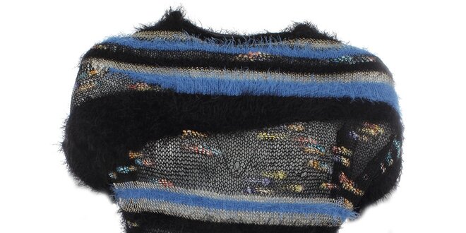 Dámsky čierny sveter s farebnými prúžkami Dislay DY Design
