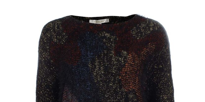 Dámsky voľný tmavý sveter s farebnými plochami Dislay DY Design