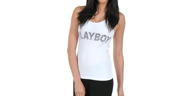 Dámske pyžamo Playboy - biele tielko a čierne legíny s leoparďou potlačou