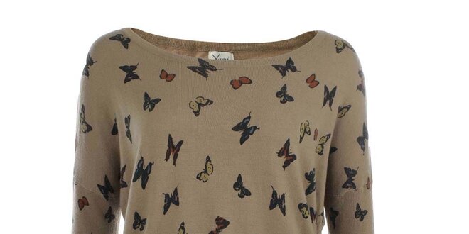 Dámsky hnedý sveter s motýlikmi Yumi