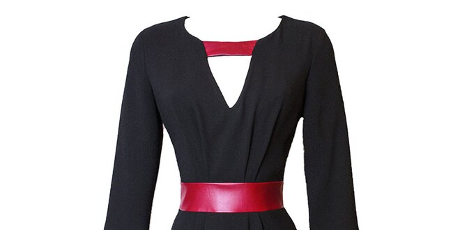 Dámske čierne šaty s kontrastným červeným pásikom Virginia Hill