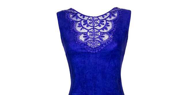 Dámske modré šaty s čipkovanou aplikáciou Virginia Hill