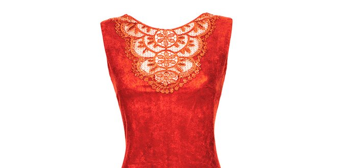 Dámske korálovo červené šaty s čipkovanou aplikáciou Virginia Hill