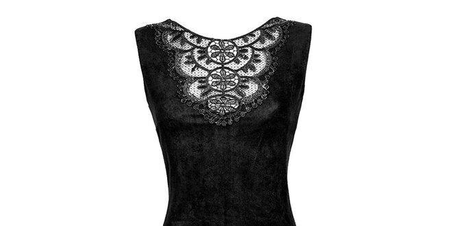 Dámske čierne šaty s čipkovanou aplikáciou Virginia Hill