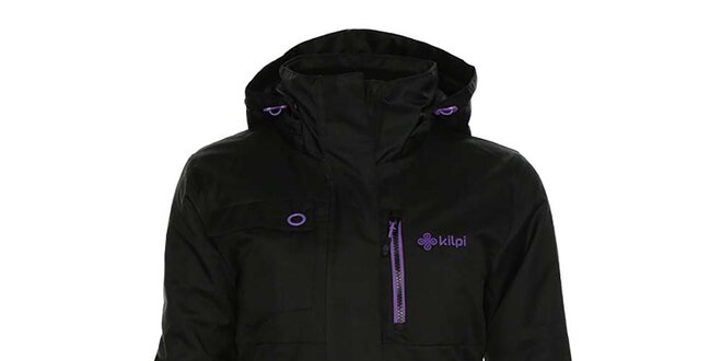 Dámska čierna snowboardová bunda s fialovými detailmi Kilpi