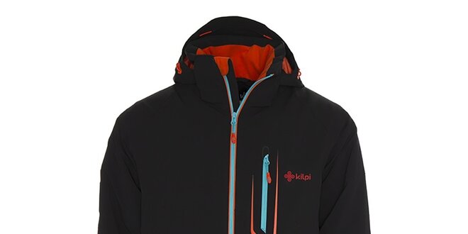Pánska čierna lyžiarska bunda s kontrastnými detailmi Kilpi
