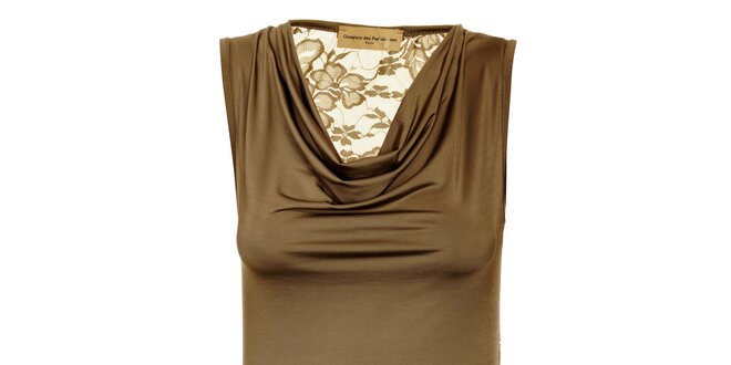 Dámsky svetlo hnedý top Comptoir des Parisiennes s čipkovaným chrbtom