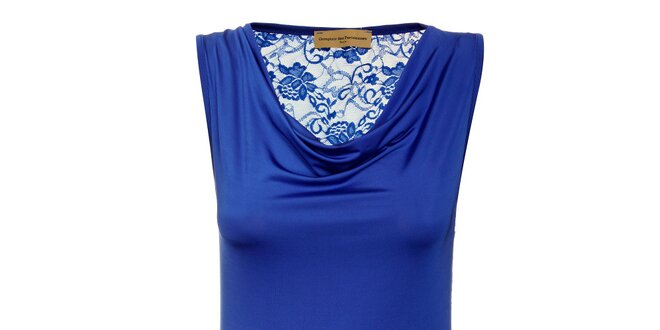 Dámsky kráľovsky modrý top Comptoir des Parisiennes s čipkovaným chrbtom
