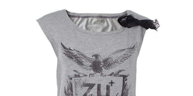 Dámske svetlo šedé tričko s potlačou a čipkou na ramene Zu Elements