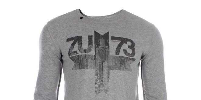 Pánske šedé tričko s dlhým rukávom a potlačou Zu Elements