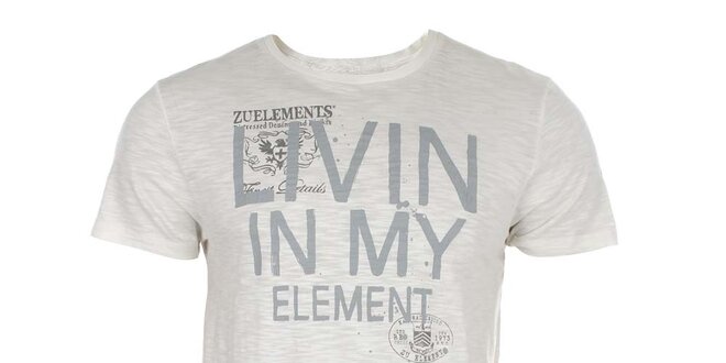 Pánske žíhané tričko s potlačou v krémovom odtieni Zu Elements