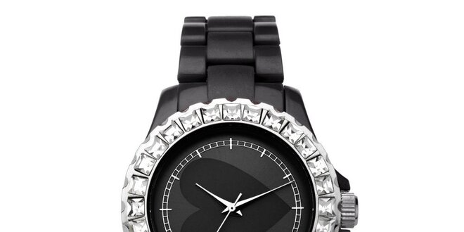 Dámske čierne analogové hodinky s  českými kryštálmi Morgan De Toi