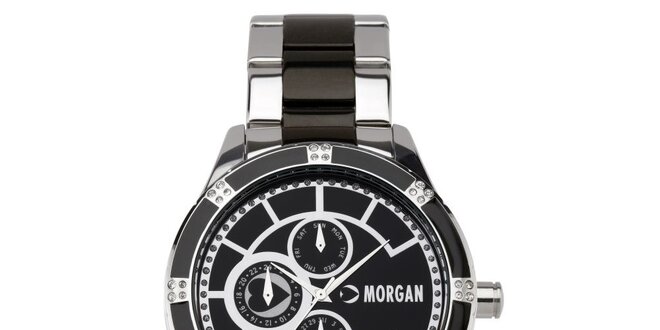 Dámske hnedo-strieborné  hodinky s kryštálmi Morgan de Toi