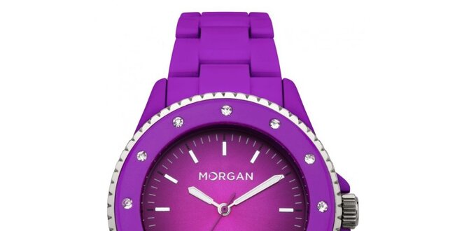 Dámske neonove fialové hodinky s kryštálmi Morgan de Toi