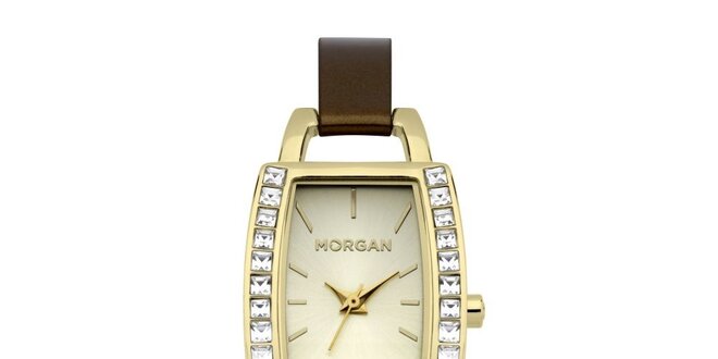 Dámske hnedo-zlaté hodinky s kryštálmi Morgan de Toi