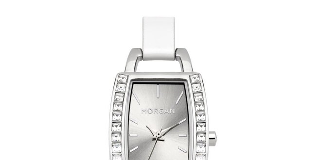 Dámske strieborno-biele hodinky s kryštálmi Morgan de Toi