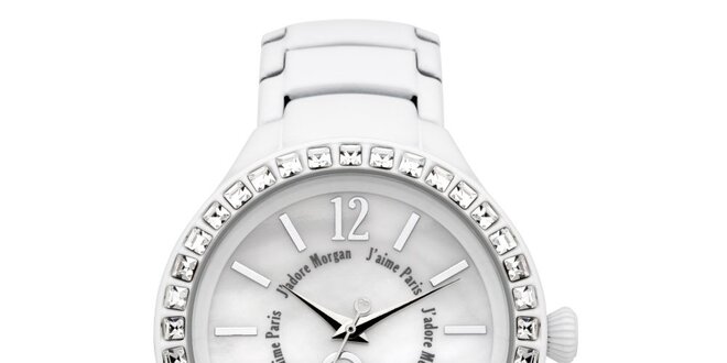 Dámske biele hodinky s kryštálmi Morgan de Toi