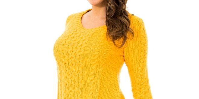 Dámsky žltý sveter s vrkočovým vzorom Tommy Hilfiger