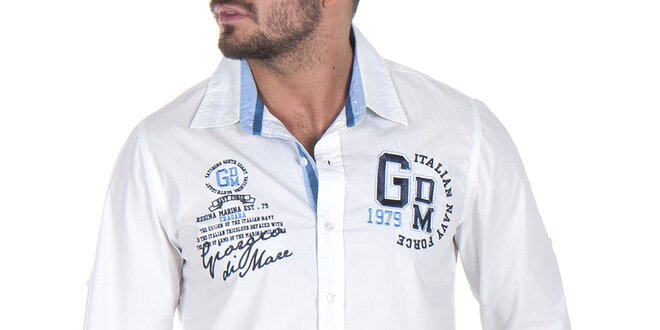 Pánska biela košeľa s výšivkami na hrudi Giorgio Di Mare