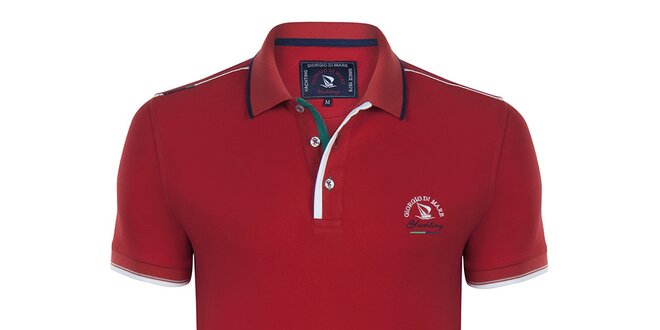 Pánske červené polo tričko s prúžkom na golieri Giorgio Di Mare