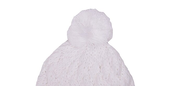 Pletená zimná čiapka s bambulkou Fundango - biela
