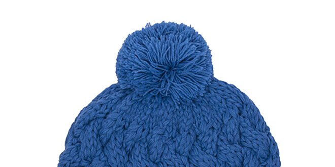 Pletená zimná čiapka s bambulkou Fundango - modrá